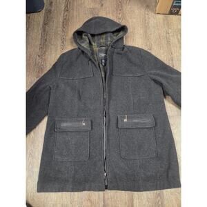 Outbrook Dark Gray Flannel Lined Wool Blend Hooded Zip Coat Plus Size 2X Long